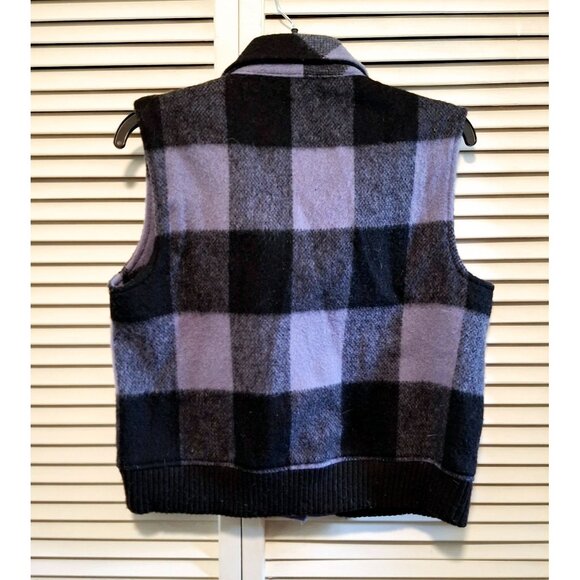 Woolrich Womens Plaid Wool Blend Vest W/ Shawl Collar Black & Purple Size M Cozy - Picture 6 of 9